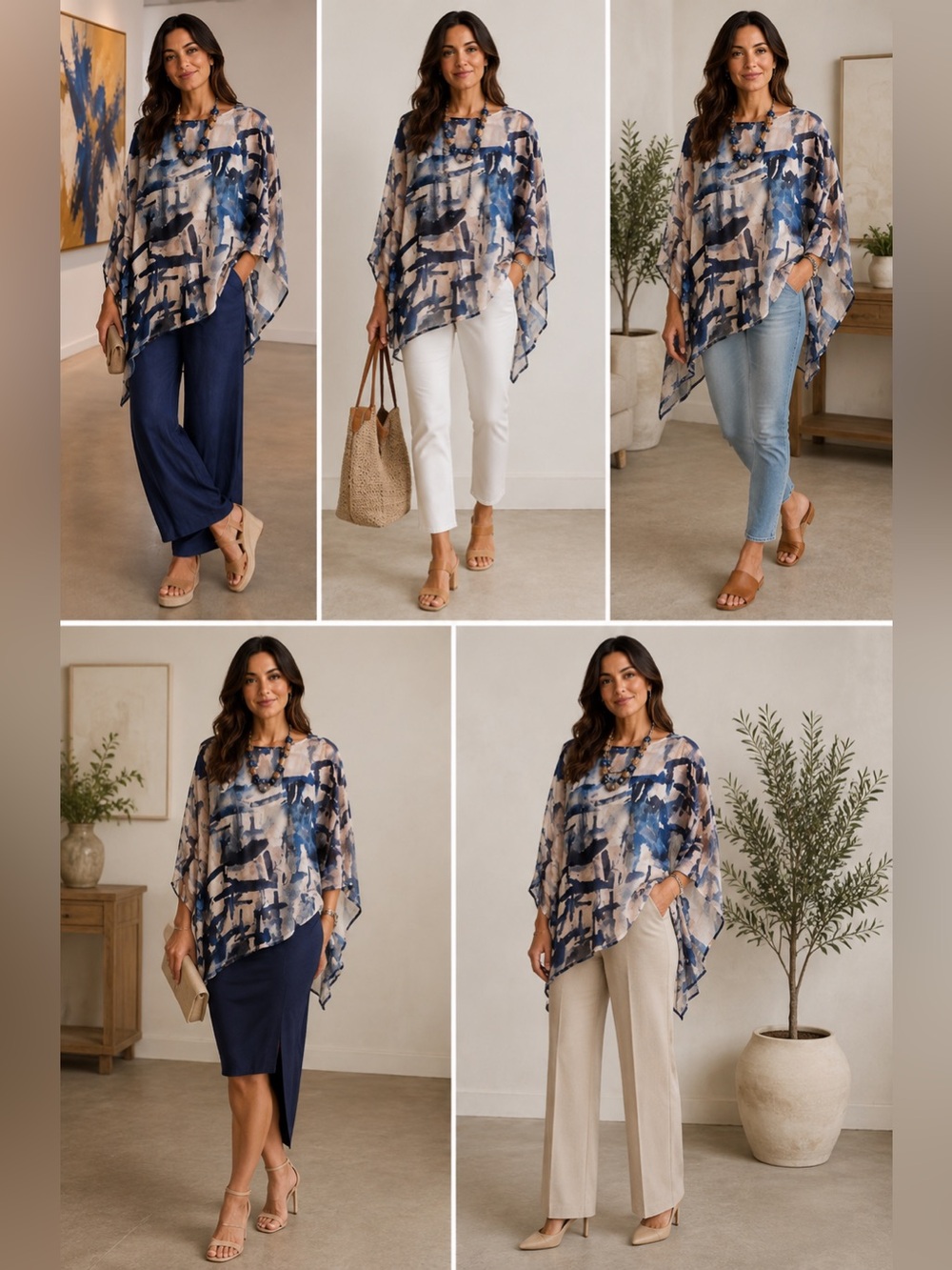 Bryn Walker Blue and bream Abstract Sheer Tunic S - Picture 2 of 7